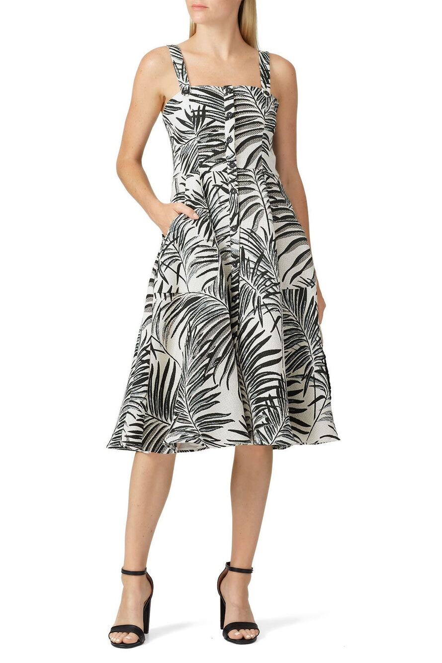 Hutch Black White Tropical Palm Tree A-Line Sleeveless Aidy Dress Women's Size 0